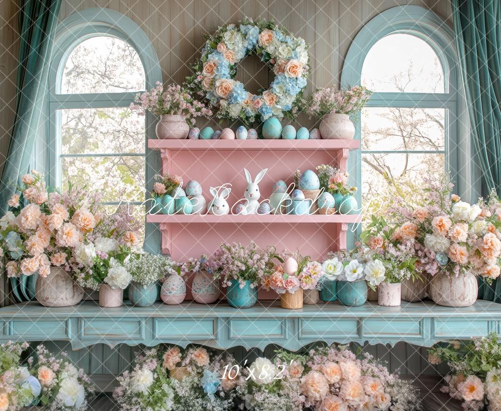 Kate Pâques Fenêtre Intérieur Fleurs Lapin Toile de fond conçue par Mini MakeBelieve - Kate Backdrop FR