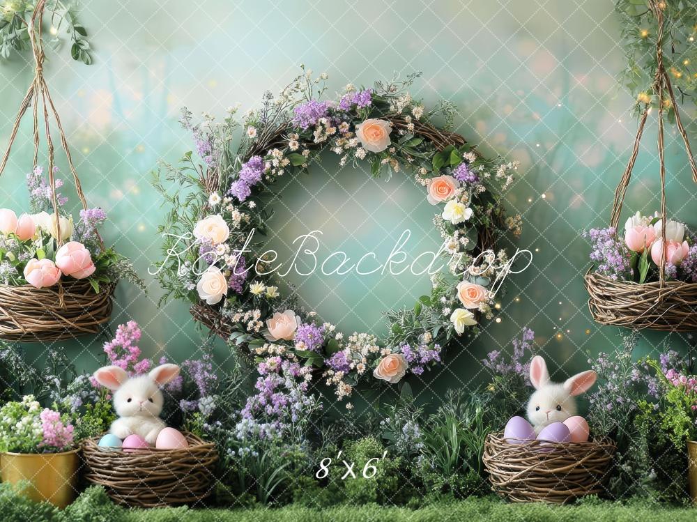 Kate Pâques Lapin Fleurs Mousse Vert Toile de fond conçue par Mini MakeBelieve - Kate Backdrop FR