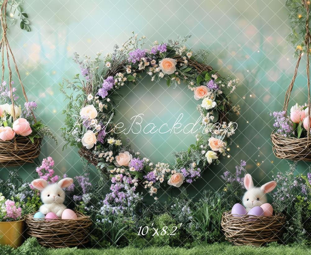 Kate Pâques Lapin Fleurs Mousse Vert Toile de fond conçue par Mini MakeBelieve - Kate Backdrop FR