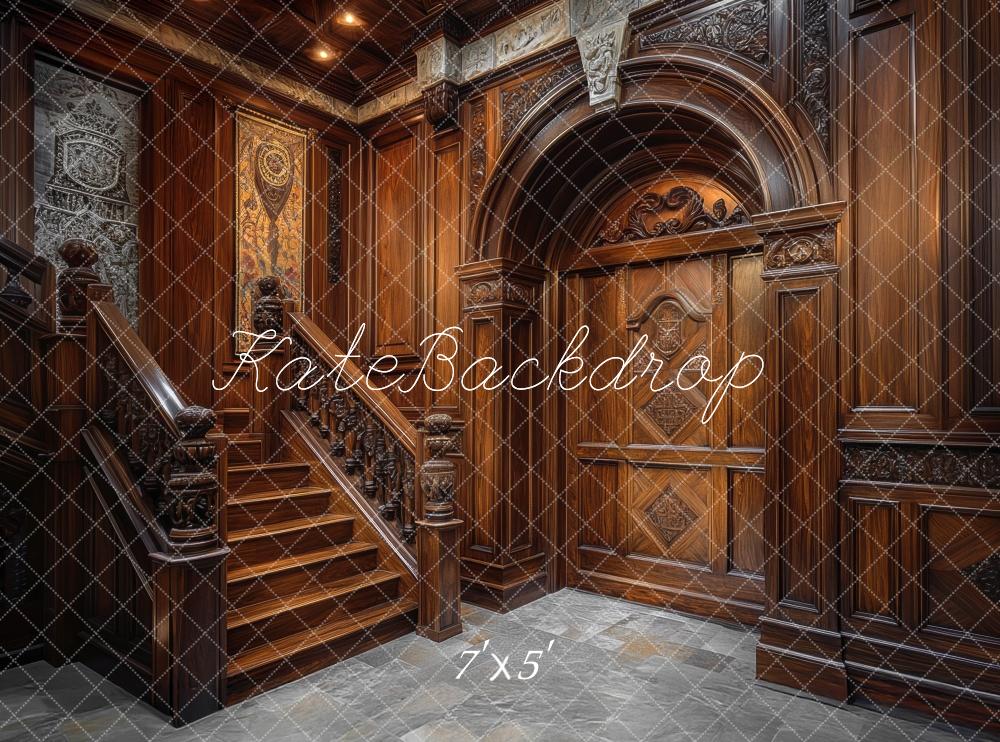 Kate Manoir en Bois Vintage Escalier Intérieur Toile de fond conçue par Mini MakeBelieve - Kate Backdrop FR