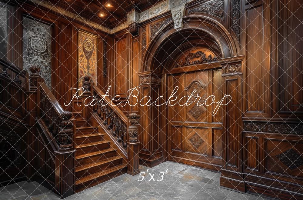 Kate Manoir en Bois Vintage Escalier Intérieur Toile de fond conçue par Mini MakeBelieve - Kate Backdrop FR