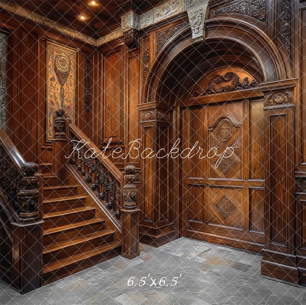 Kate Manoir en Bois Vintage Escalier Intérieur Toile de fond conçue par Mini MakeBelieve - Kate Backdrop FR