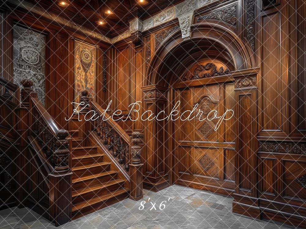 Kate Manoir en Bois Vintage Escalier Intérieur Toile de fond conçue par Mini MakeBelieve - Kate Backdrop FR