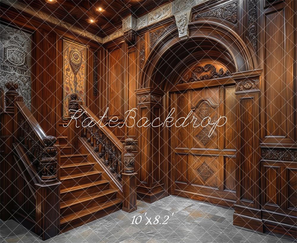 Kate Manoir en Bois Vintage Escalier Intérieur Toile de fond conçue par Mini MakeBelieve - Kate Backdrop FR