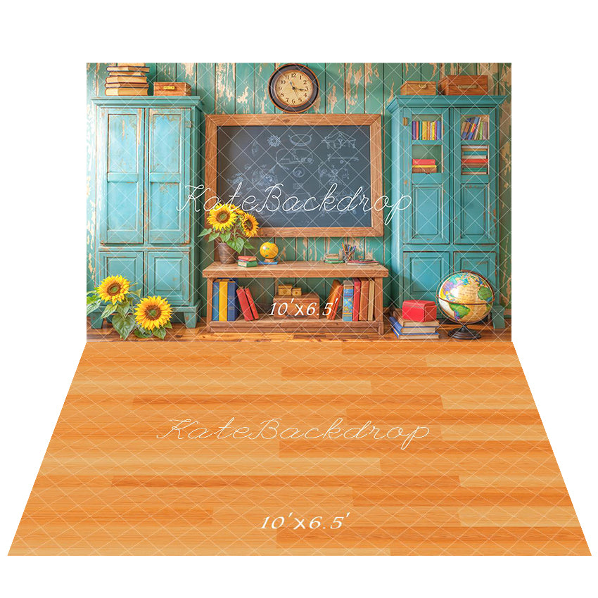 Kate Salle de classe Vintage Tableau noir Toile de fond+Parquet Orange Bois Sol Toile de fond - Kate Backdrop FR