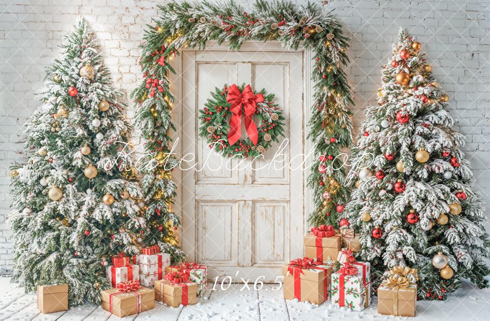 Kate Sapin de Noël Porte Neige Cadeaux Toile de fond conçue par Emetselch - Kate Backdrop FR