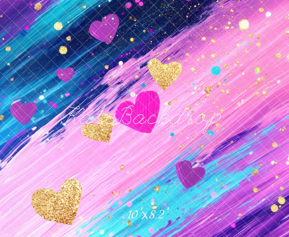 Kate Cœurs Colorés Abstrait Rose Toile de fond conçue par Mini MakeBelieve - Kate Backdrop FR
