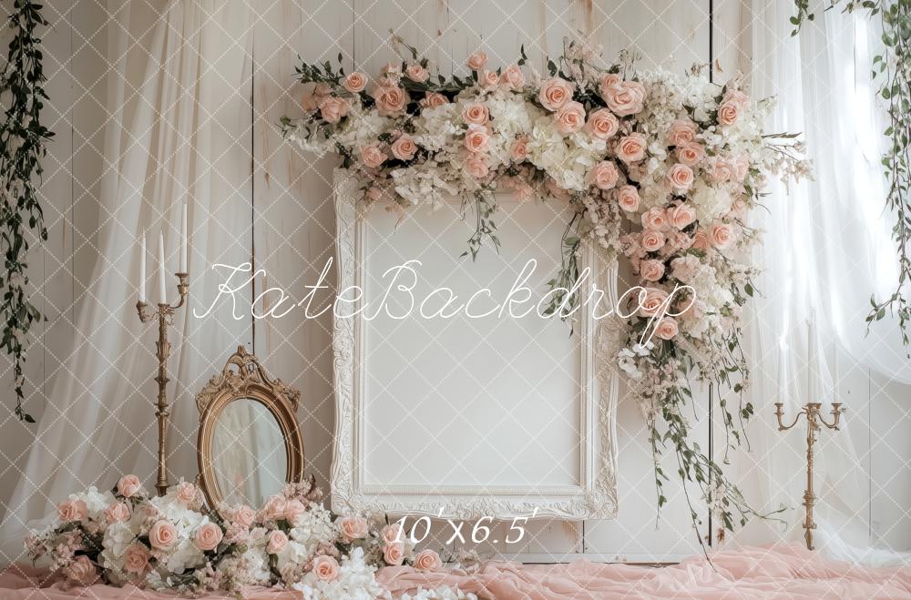 Kate Mariage Fleurs Miroir Rideaux Toile de fond conçue par Patty Roberts - Kate Backdrop FR