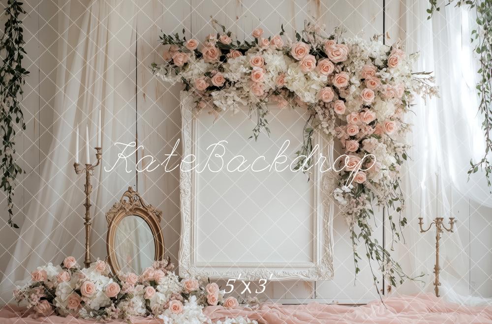 Kate Mariage Fleurs Miroir Rideaux Toile de fond conçue par Patty Roberts - Kate Backdrop FR