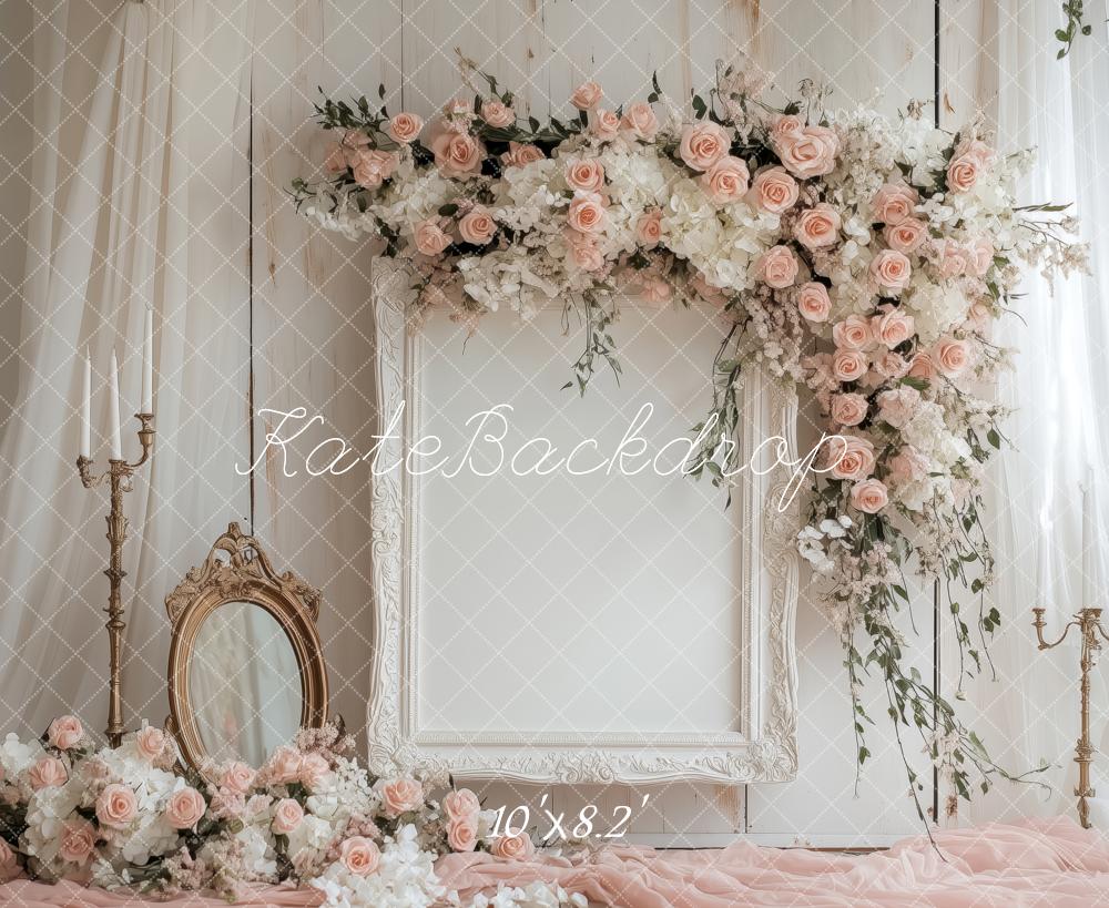 Kate Mariage Fleurs Miroir Rideaux Toile de fond conçue par Patty Roberts - Kate Backdrop FR