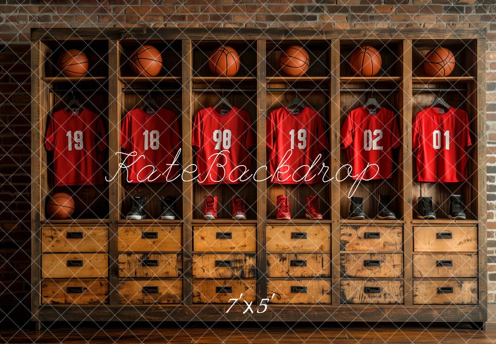 Kate Basket-ball Vestiaires Sport Toile de fond conçue par Patty Roberts - Kate Backdrop FR