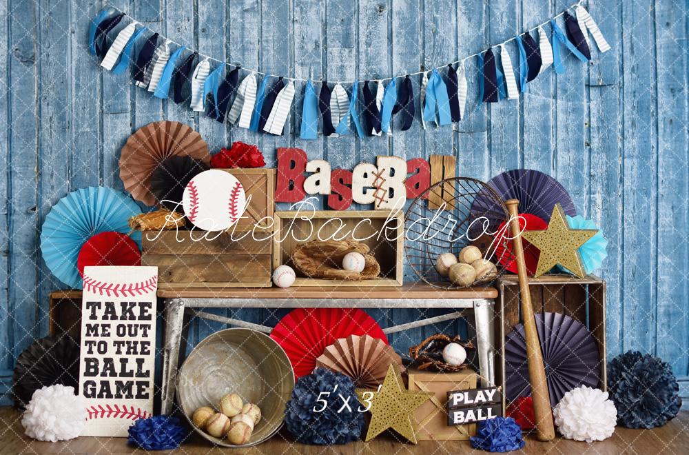 Kate Sports Baseball Rustique Bleu Toile de fond conçue par Mandy Ringe - Kate Backdrop FR