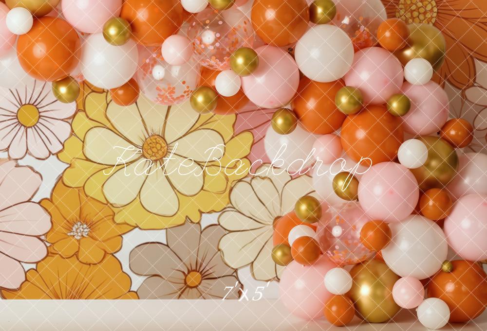 Kate Anniversaire Fleurs Ballon Orange Toile de fond conçue par Mandy Ringe - Kate Backdrop FR