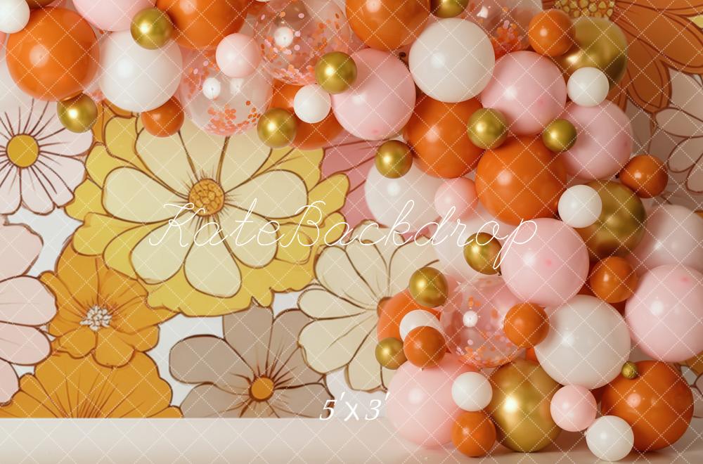 Kate Anniversaire Fleurs Ballon Orange Toile de fond conçue par Mandy Ringe - Kate Backdrop FR