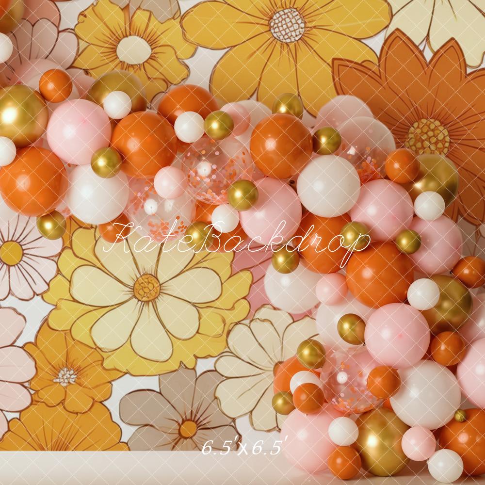 Kate Anniversaire Fleurs Ballon Orange Toile de fond conçue par Mandy Ringe - Kate Backdrop FR