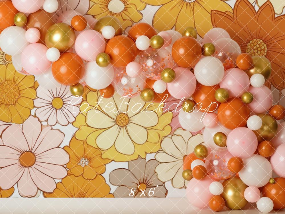 Kate Anniversaire Fleurs Ballon Orange Toile de fond conçue par Mandy Ringe - Kate Backdrop FR