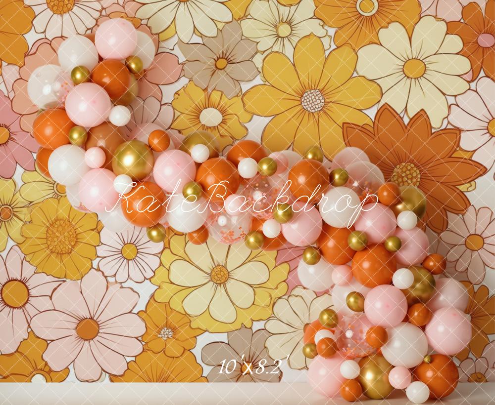 Kate Anniversaire Fleurs Ballon Orange Toile de fond conçue par Mandy Ringe - Kate Backdrop FR