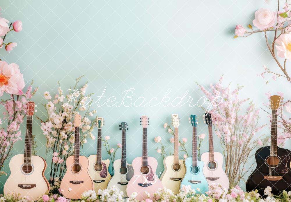 Kate Printemps Fleurs Guitares Toile de fond conçue par Patty Roberts - Kate Backdrop FR