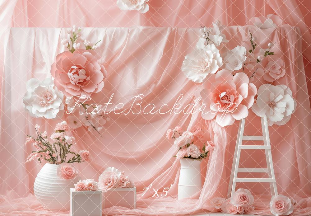 Kate Fleurs Rose Tissu drapé Échelle Élégant Toile de fond conçue par Patty Roberts - Kate Backdrop FR