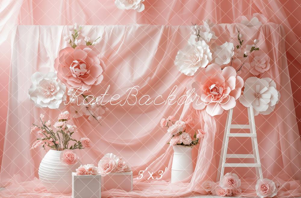Kate Fleurs Rose Tissu drapé Échelle Élégant Toile de fond conçue par Patty Roberts - Kate Backdrop FR