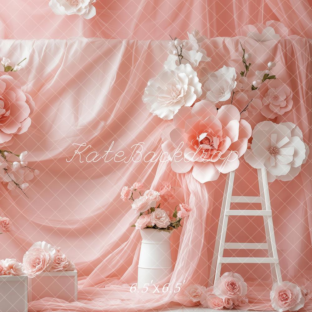 Kate Fleurs Rose Tissu drapé Échelle Élégant Toile de fond conçue par Patty Roberts - Kate Backdrop FR