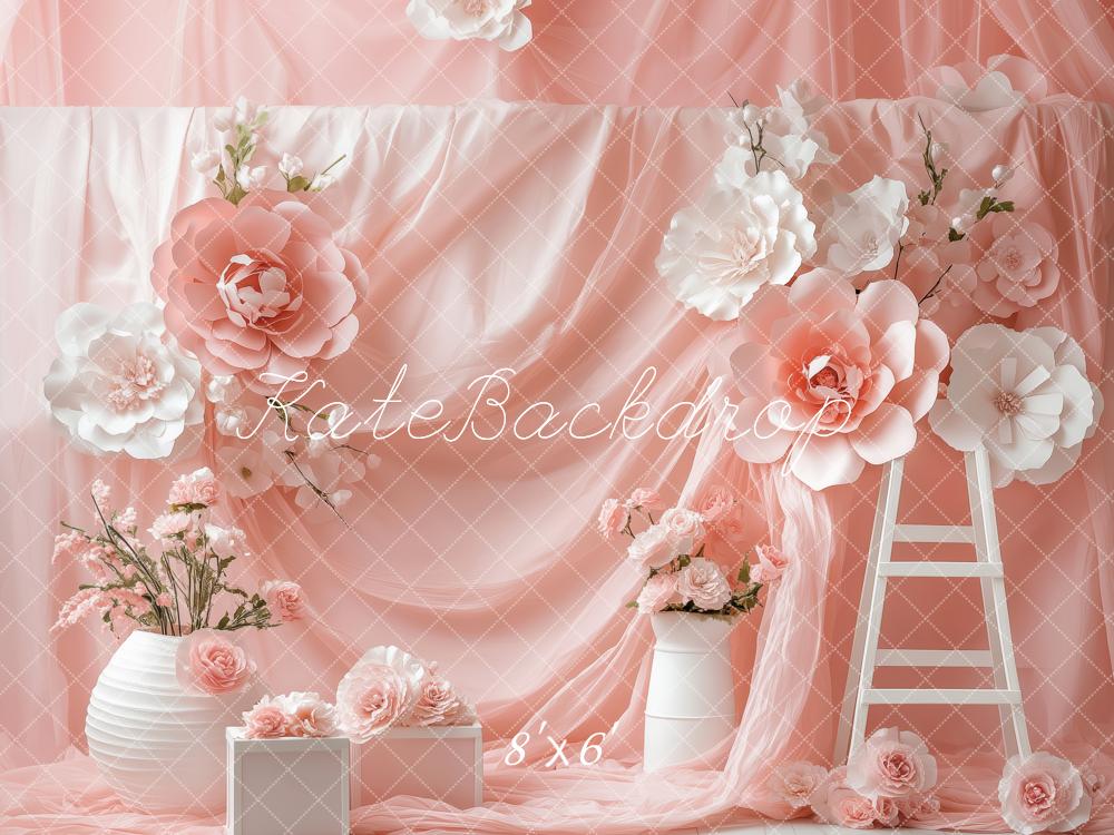 Kate Fleurs Rose Tissu drapé Échelle Élégant Toile de fond conçue par Patty Roberts - Kate Backdrop FR
