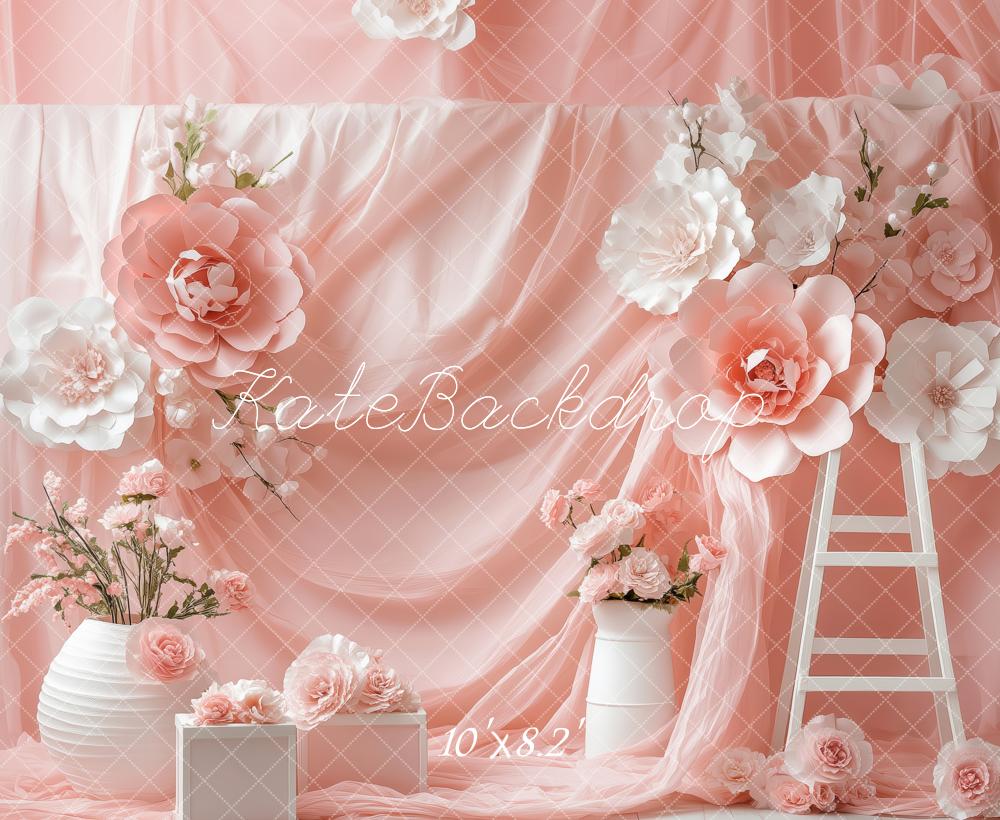 Kate Fleurs Rose Tissu drapé Échelle Élégant Toile de fond conçue par Patty Roberts - Kate Backdrop FR