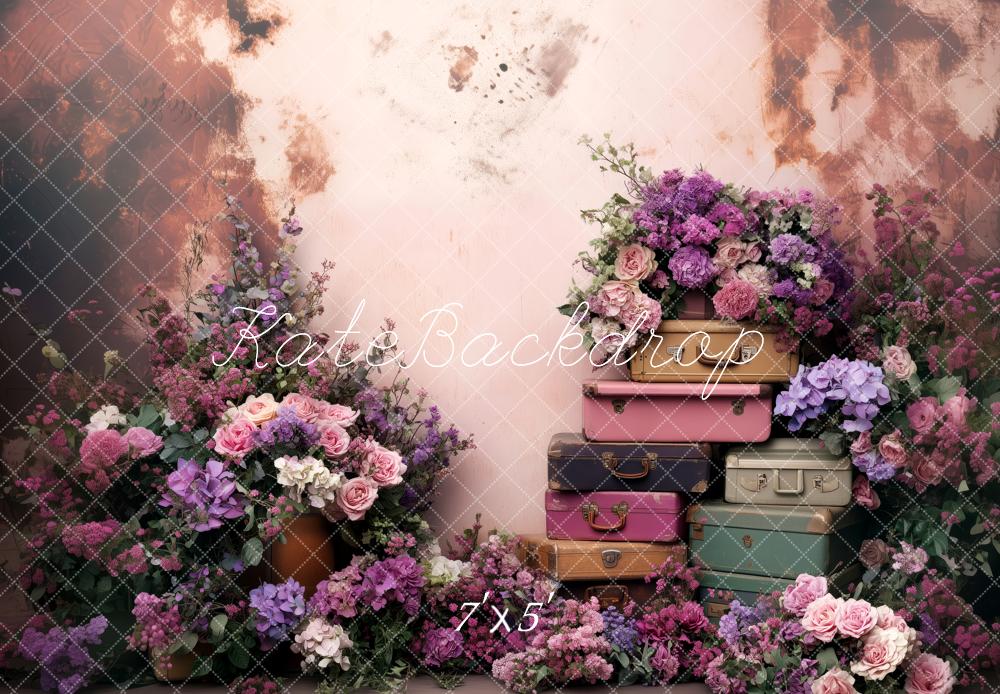 Kate Fleurs Violet Valises Vintage Toile de fond conçue par Patty Roberts - Kate Backdrop FR