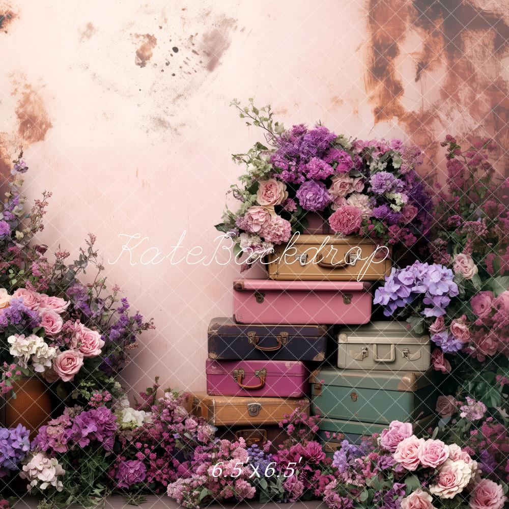 Kate Fleurs Violet Valises Vintage Toile de fond conçue par Patty Roberts - Kate Backdrop FR