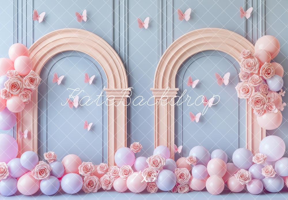 Kate Anniversaire Pastel Ballon Arche Papillons Toile de fond conçue par Mini MakeBelieve - Kate Backdrop FR
