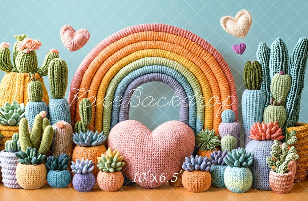 Kate Arc-en-ciel Cactus Tricot Cake Smash Toile de fond conçue par Emetselch - Kate Backdrop FR