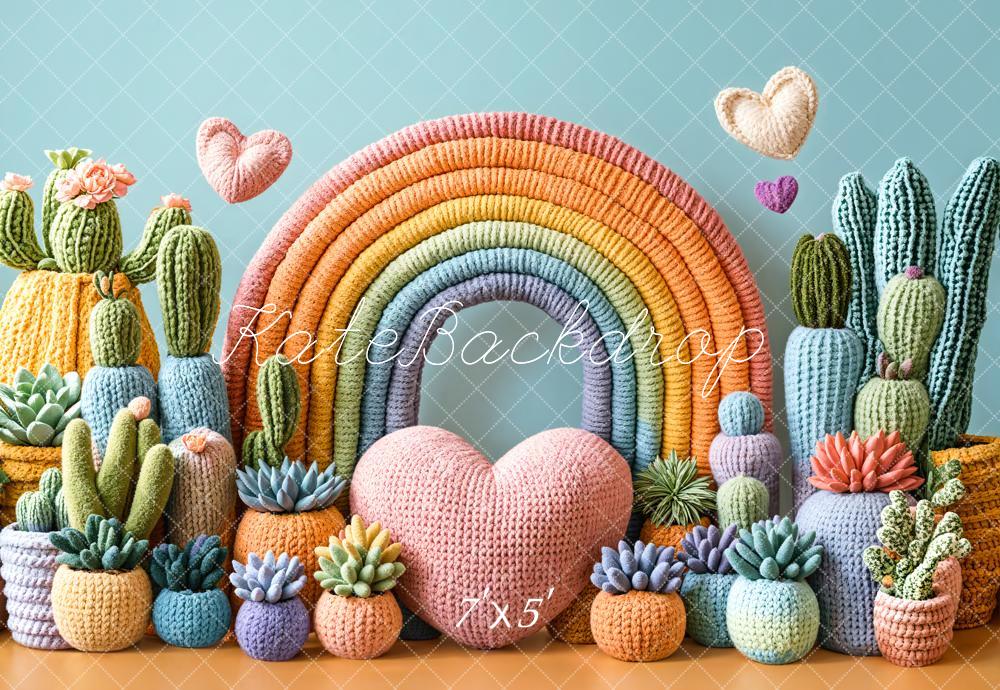 Kate Arc-en-ciel Cactus Tricot Cake Smash Toile de fond conçue par Emetselch - Kate Backdrop FR