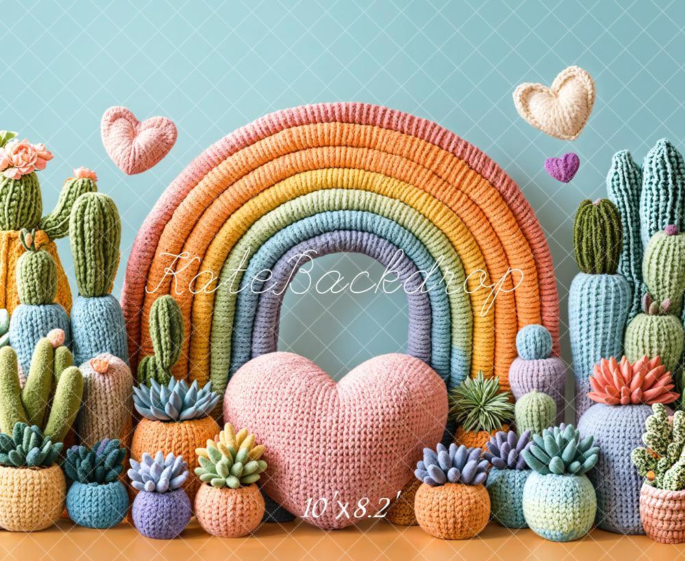 Kate Arc-en-ciel Cactus Tricot Cake Smash Toile de fond conçue par Emetselch - Kate Backdrop FR