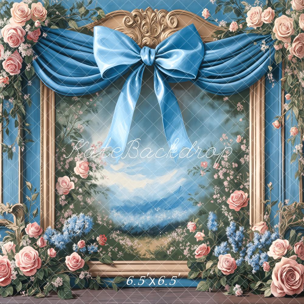 Kate Printemps Fleurs Nœud Bleu Cadre Toile de fond conçue par Chain Photographie - Kate Backdrop FR