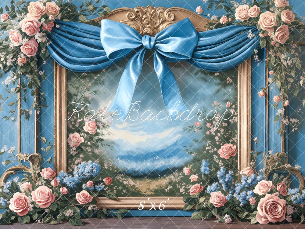 Kate Printemps Fleurs Nœud Bleu Cadre Toile de fond conçue par Chain Photographie - Kate Backdrop FR