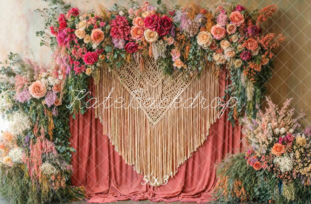 Kate Bohème Fleurs Rouge Macramé Toile de fond conçue par Emetselch - Kate Backdrop FR