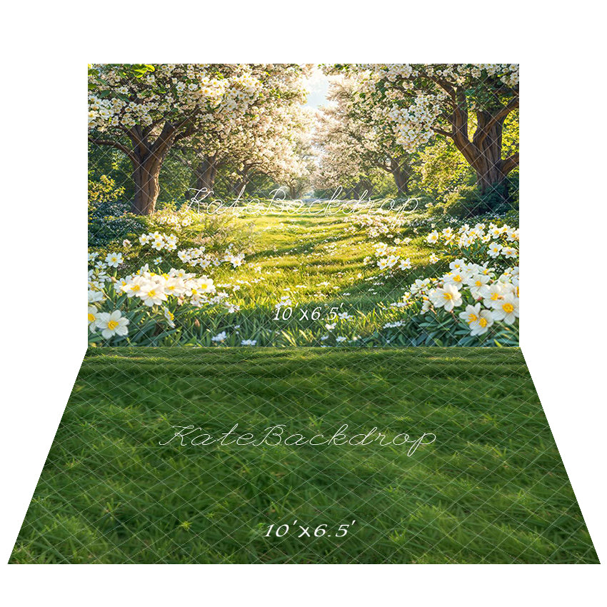 Kate Printemps Fleurs Forêt Prairie Toile de fond+Pelouse Herbe Vert Sol Toile de fond - Kate Backdrop FR