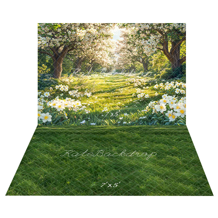 Kate Printemps Fleurs Forêt Prairie Toile de fond+Pelouse Herbe Vert Sol Toile de fond - Kate Backdrop FR