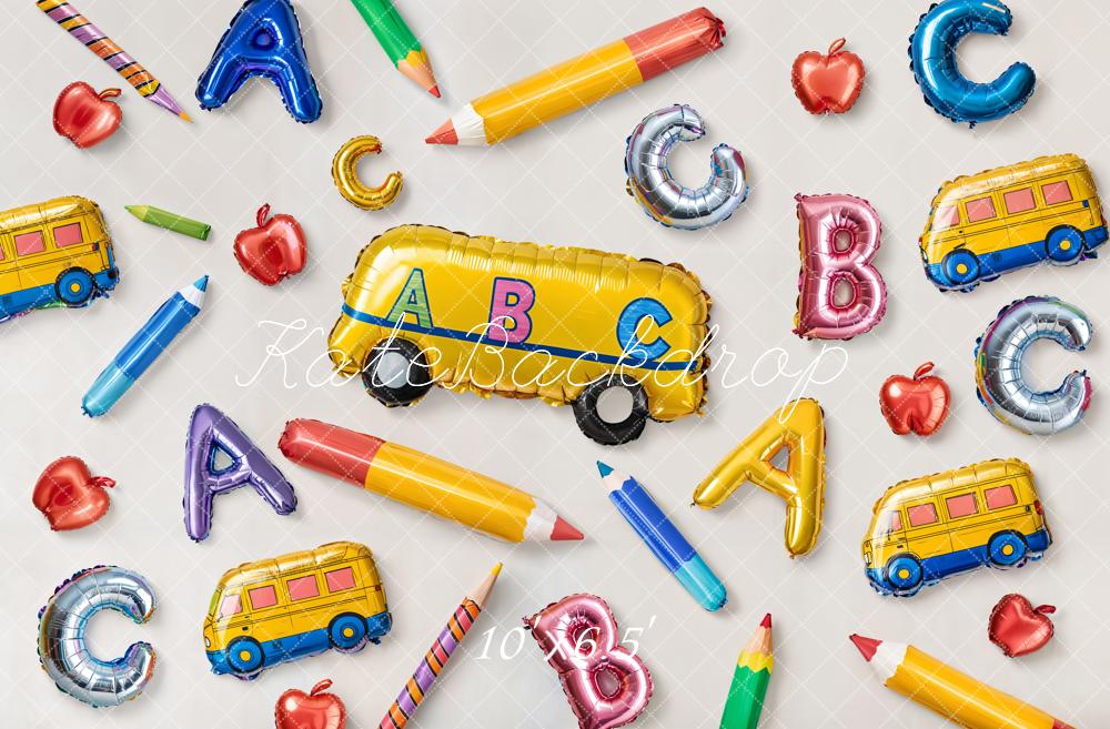 Kate Retour à l'école Ballons Alphabet Bus Toile de fond conçue par Emetselch - Kate Backdrop FR