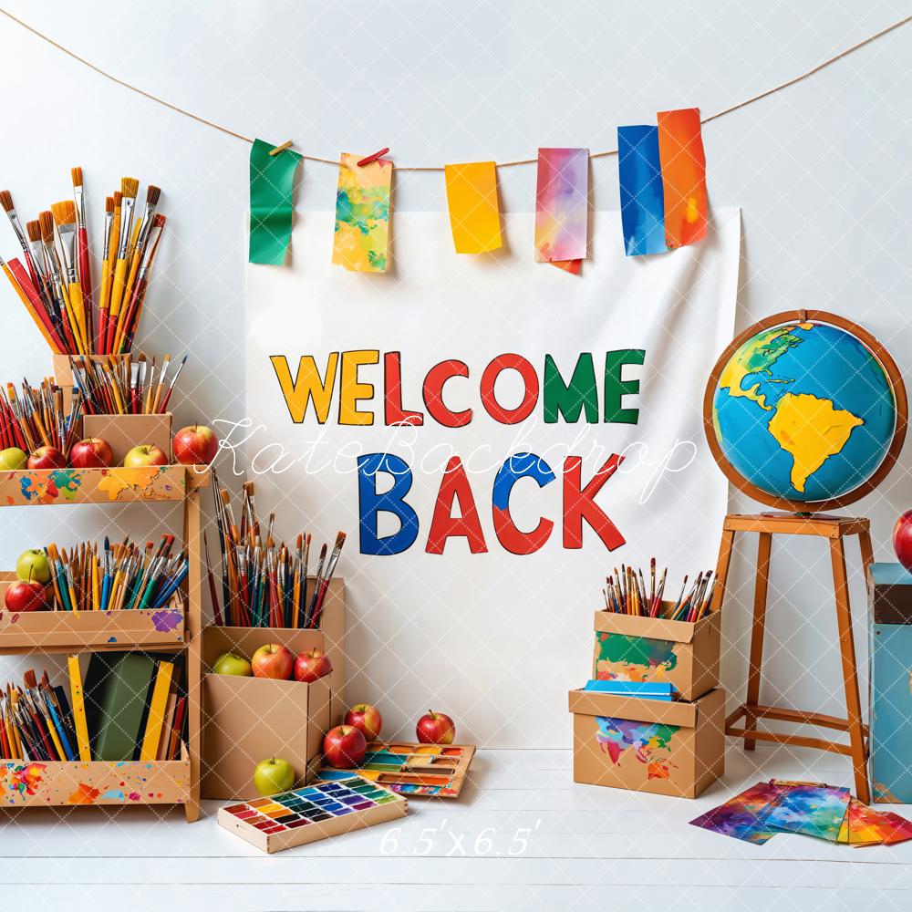 Kate Retour à l'école Art Pinceaux Globe Toile de fond conçue par Emetselch - Kate Backdrop FR