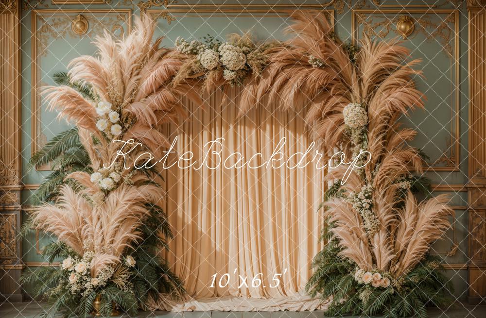 Kate Bohème Rétro Herbe de la pampa Rideaux Toile de fond conçue par Kate Image - Kate Backdrop FR