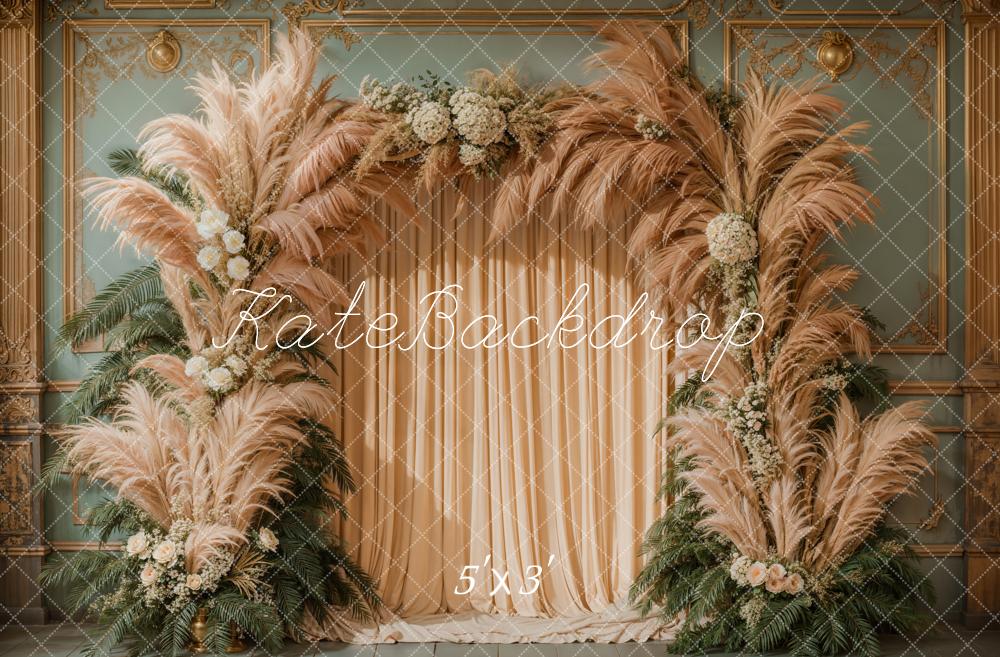 Kate Bohème Rétro Herbe de la pampa Rideaux Toile de fond conçue par Kate Image - Kate Backdrop FR