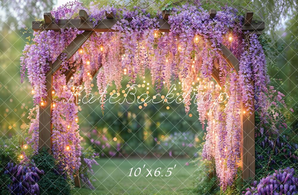 Kate Glycine Fleurs Jardin Lumières Mariage Toile de fond conçue par Kate Image - Kate Backdrop FR