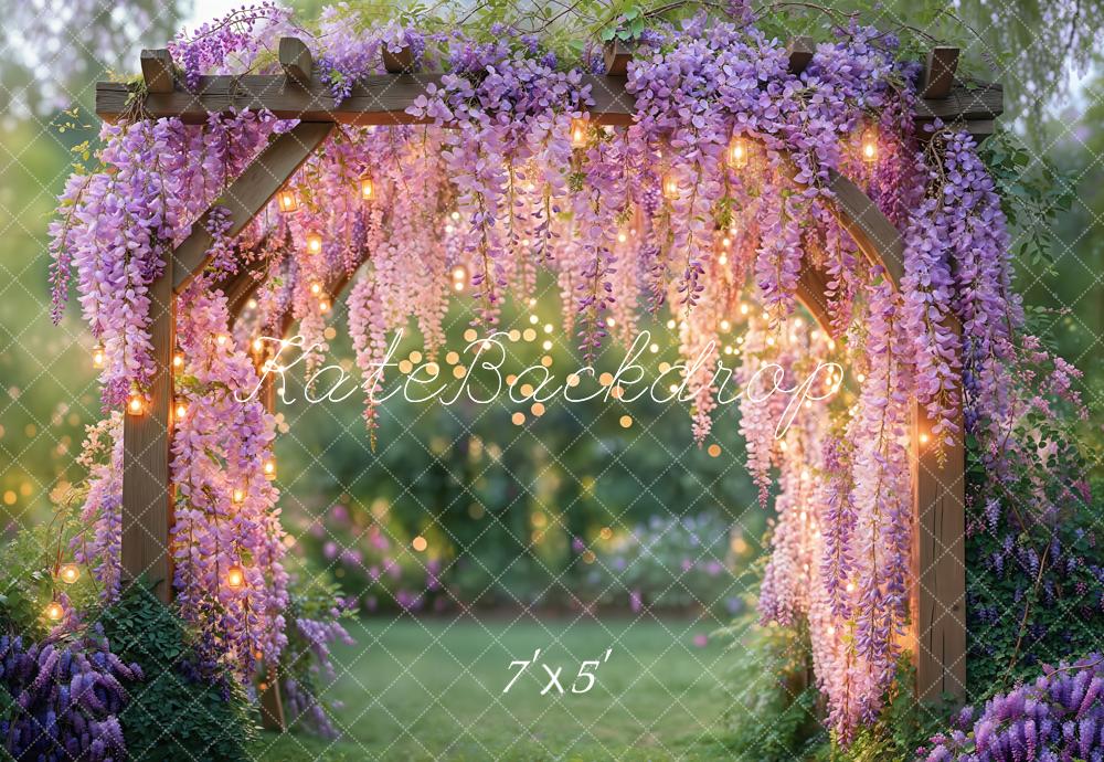 Kate Glycine Fleurs Jardin Lumières Mariage Toile de fond conçue par Kate Image - Kate Backdrop FR