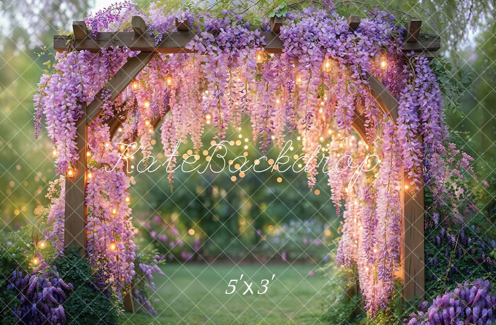 Kate Glycine Fleurs Jardin Lumières Mariage Toile de fond conçue par Kate Image - Kate Backdrop FR