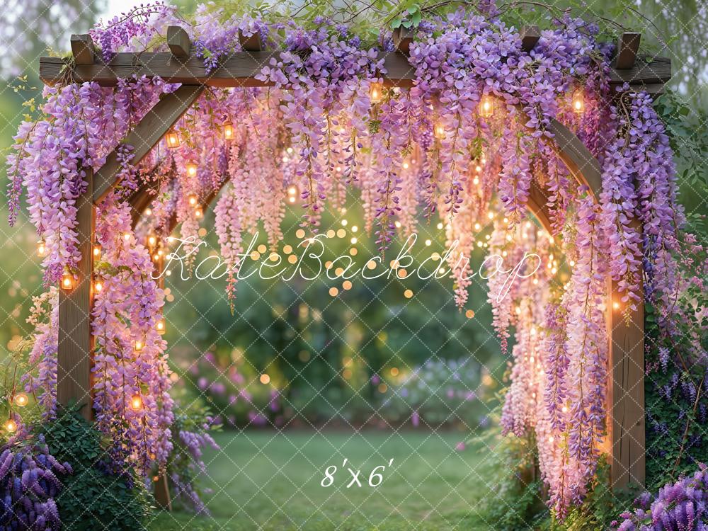 Kate Glycine Fleurs Jardin Lumières Mariage Toile de fond conçue par Kate Image - Kate Backdrop FR