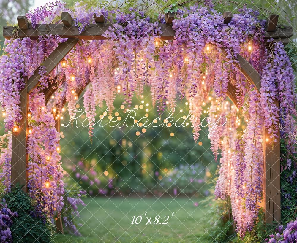 Kate Glycine Fleurs Jardin Lumières Mariage Toile de fond conçue par Kate Image - Kate Backdrop FR