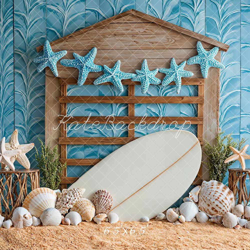 Kate Plage Étoile de mer Coquillage Planche de surf Toile de fond conçue par Kate Image - Kate Backdrop FR