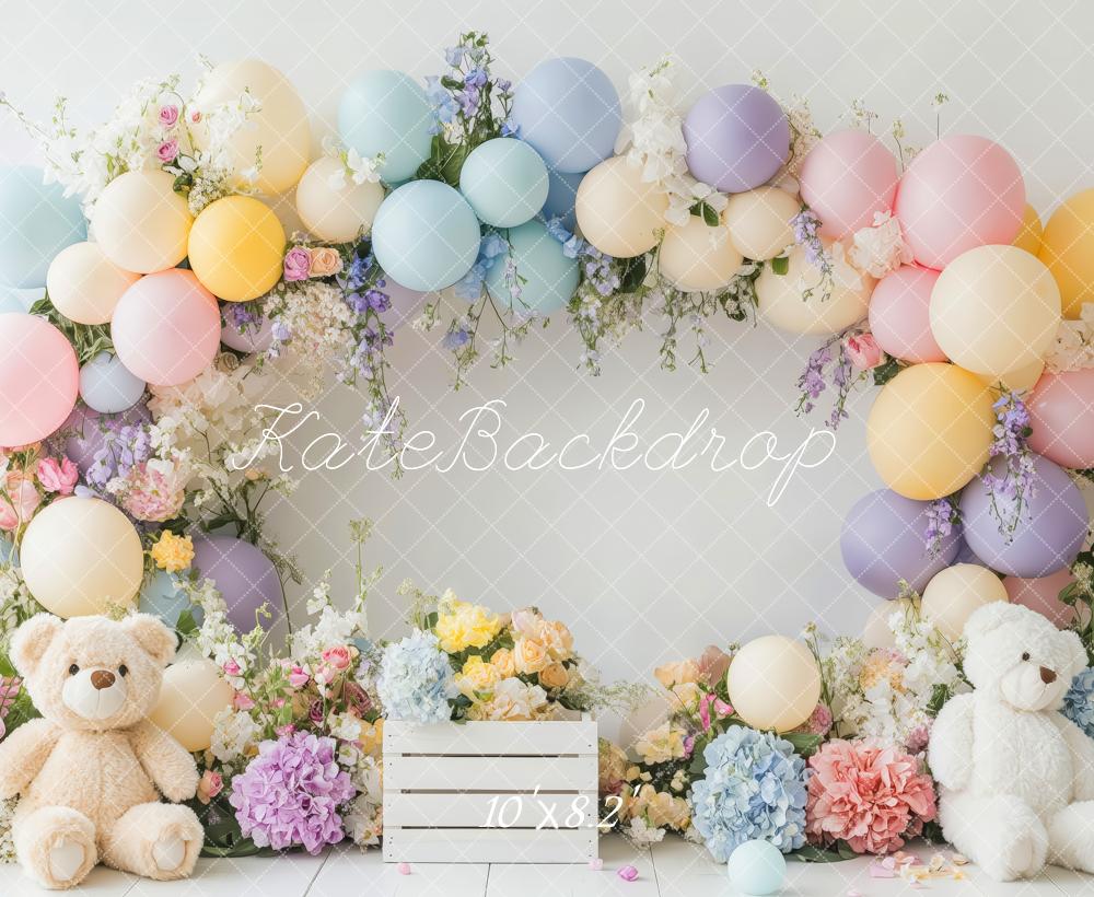 Kate Ballon Fleur Arche Ours en peluche Toile de fond conçue par Patty Roberts - Kate Backdrop FR