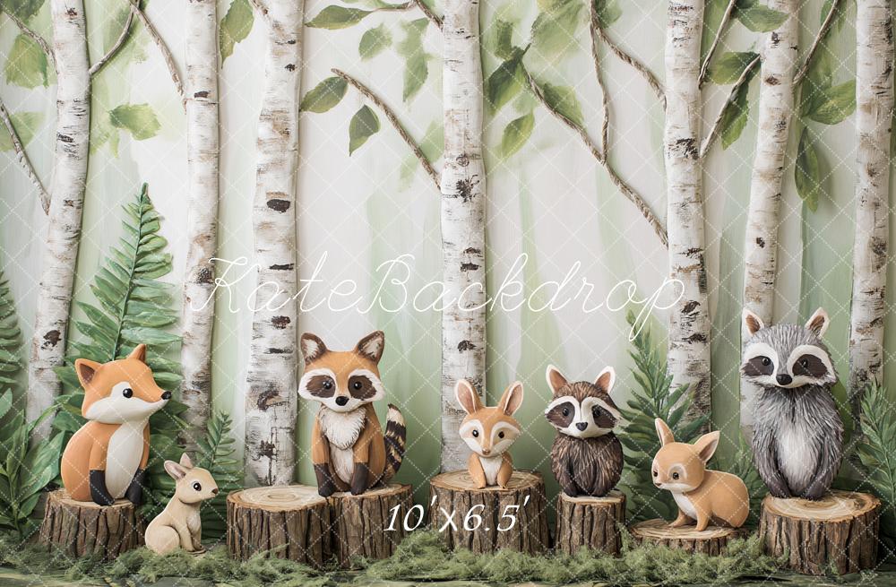 Kate Forêt Animaux Arbres Cake smash Toile de fond conçu par Ashley Paul - Kate Backdrop FR